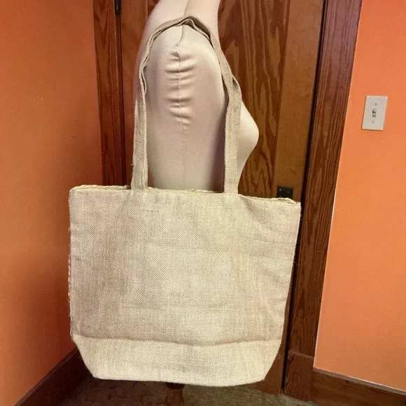 Salt & Umber Woven Straw Tote Bag Shell Detail Fringe Boho NWT - Picture 11 of 11